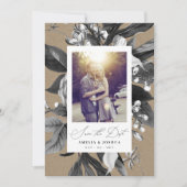 Industriële rustieke chique bloemenbruiloft foto K Save The Date (Voorkant)