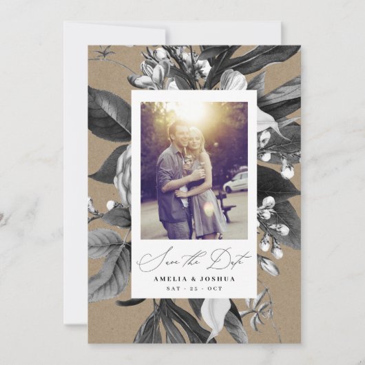 Industriële rustieke chique bloemenbruiloft foto K Save The Date (Voorkant)