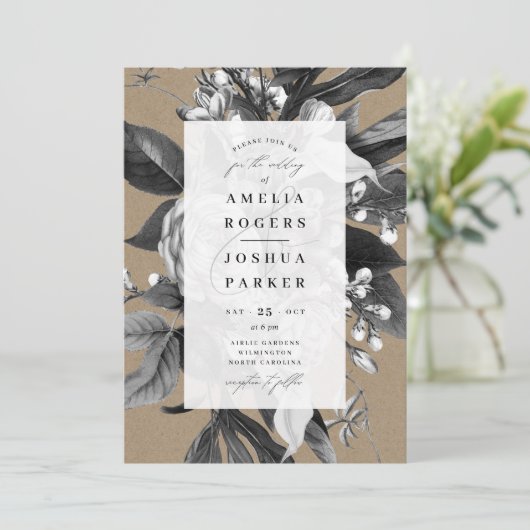 Industriële rustieke chique bloemenbruiloft kraft kaart (Staand voorkant)