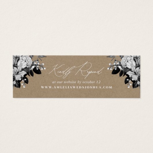 Industriële rustieke chique bloemenbruiloft websit mini visitekaartjes (Voorkant)