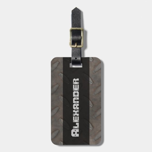 Industriële Rusty Metallic Diamond Plated Mannelij Bagagelabel (Voorkant verticaal)