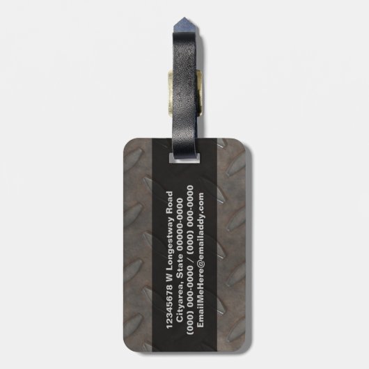 Industriële Rusty Metallic Diamond Plated Mannelij Bagagelabel (Achterkant verticaal)