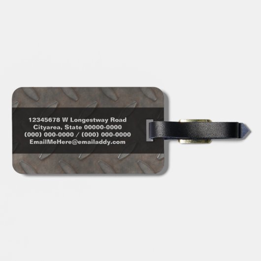 Industriële Rusty Metallic Diamond Plated Mannelij Bagagelabel (Achterkant horizontaal)