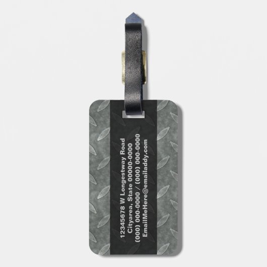 Industriële Rusty Metallic Diamond Plated Mannelij Bagagelabel (Achterkant verticaal)