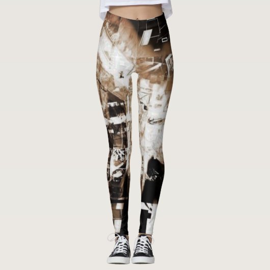 Industriële Sepia Glitch Leggings (Voorkant)