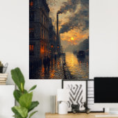 Industriële stadsgezicht bij zonsondergang Impress Poster (Thuiskantoor)