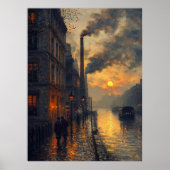 Industriële stadsgezicht bij zonsondergang Impress Poster (Voorkant)