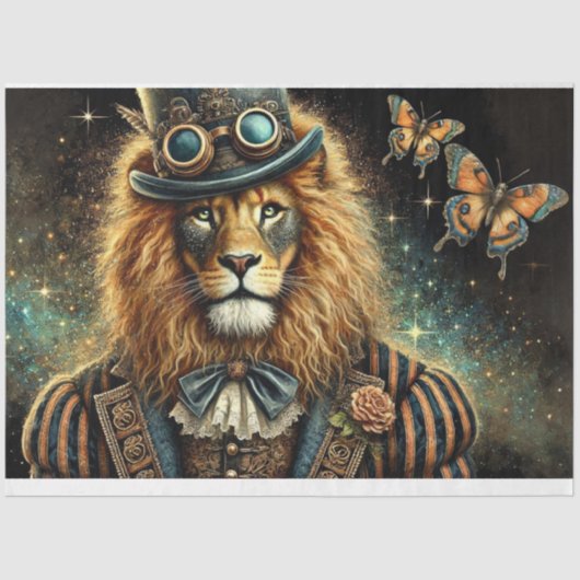 Industriële Steampunk Leeuw Fantasy Decoupage Tissuepapier (Voorkant)