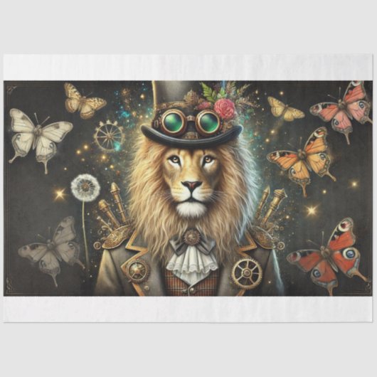 Industriële Steampunk Lion Decoupage Tissuepapier (Voorkant)