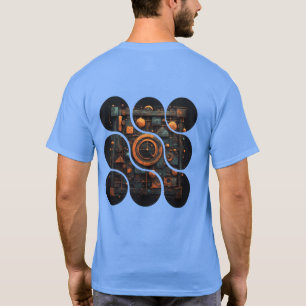 Industriële Steampunk Mozaïek: Oranje & Stalen Geo T-shirt