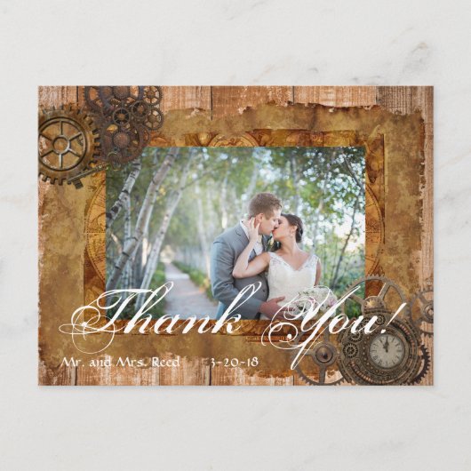  Industriële Steampunk Pic Dank u Bruiloft Briefkaart (Voorkant)