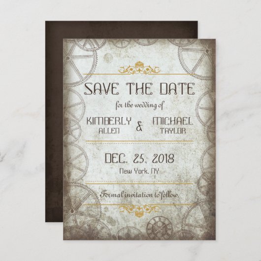 Industriële  Steampunk Wedding Aankondigingskaart (Voorkant / Achterkant)