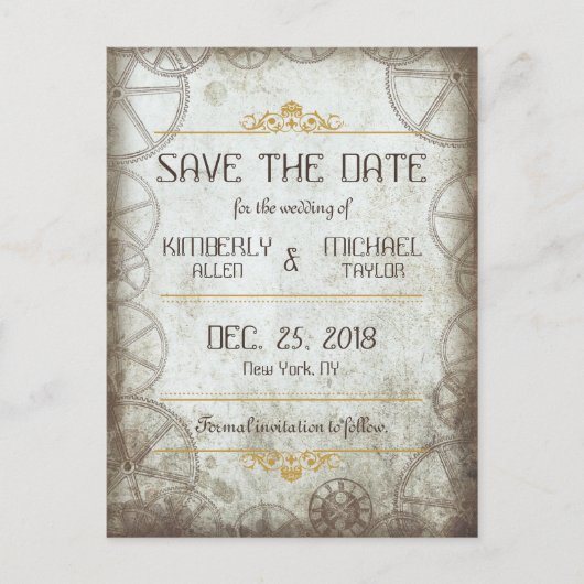 Industriële  Steampunk Wedding Aankondigingskaart (Voorkant)