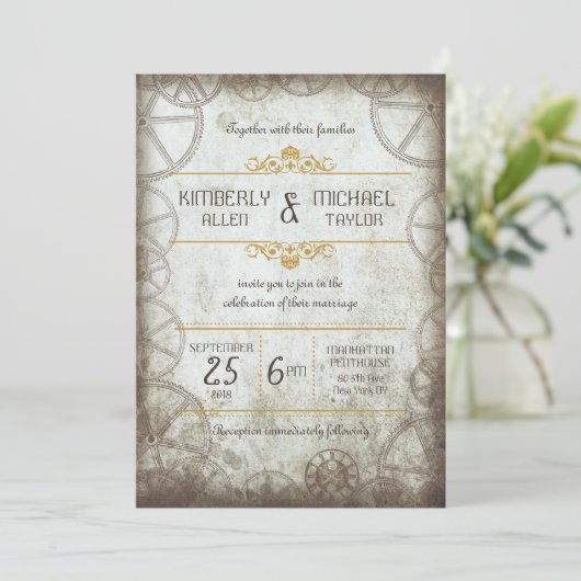 Industriële  Steampunk Wedding Kaart (Staand voorkant)