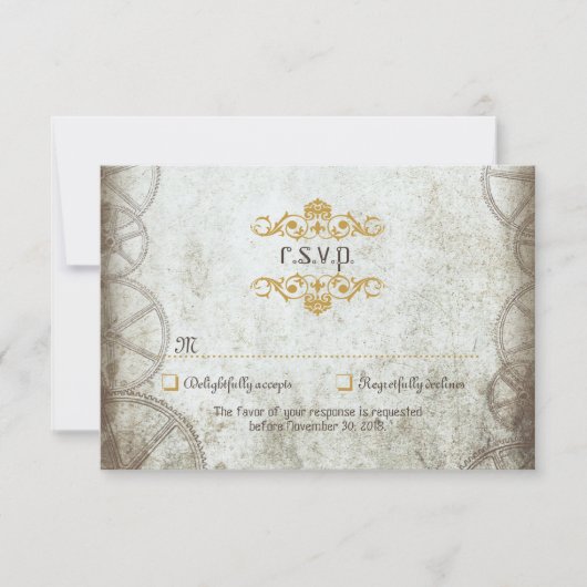 Industriële  Steampunk Wedding RSVP Kaartje (Voorkant)