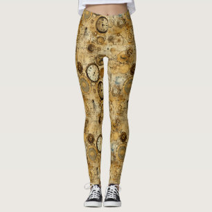 Industriële StoomPunk Tijdmeter Sepia Messing Leggings