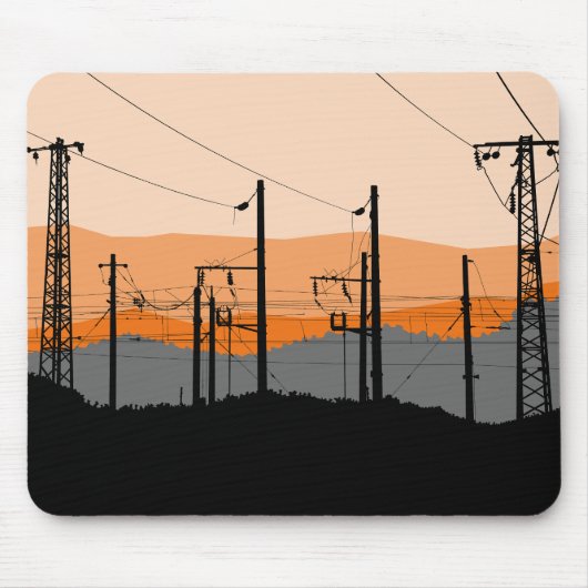 Industriële Sunset Power Lines Mousepad Muismat (Voorkant)