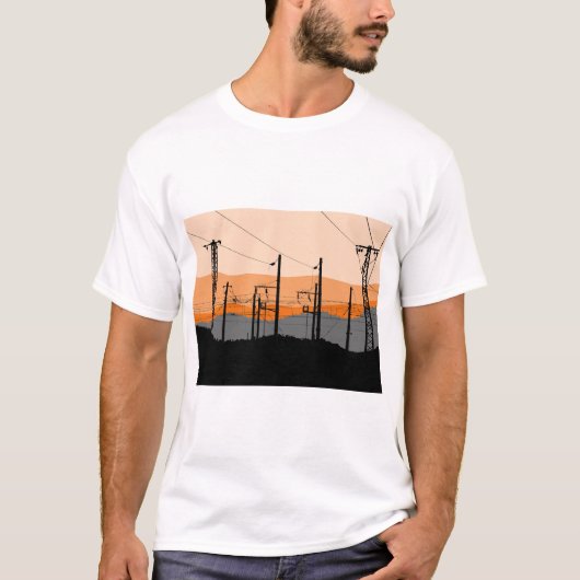 Industriële Sunset Power Lines Stedelijke esthetie T-shirt (Voorkant)