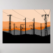 Industriële Sunset Silhouette Power Lines Poster (Voorkant)