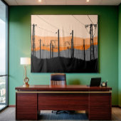 Industriële Sunset Silhouette Power Lines Wandkleed