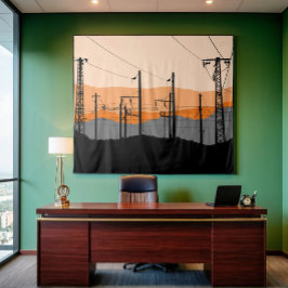 Industriële Sunset Silhouette Power Lines Wandkleed