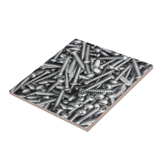 Industriële unieke zilveren schroeven gereedschap  tegeltje (Zijkant)