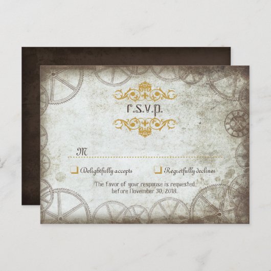 Industriële Vintage Steampunk Bruiloft Uitnodiging Briefkaart (Voorkant / Achterkant)