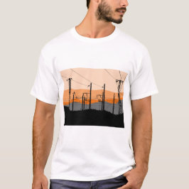 Industriële Zonsondergang Elektriciteitsleidingen T-shirt