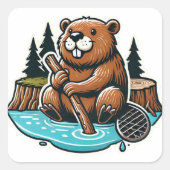 Industrious Brown Busy Bever Vierkante Sticker (Voorkant)
