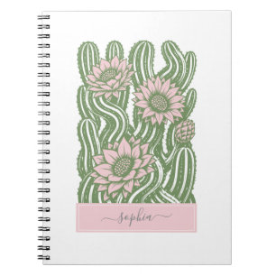 Ineengestrengelde cactus linoleumsnede saliegroen notitieboek