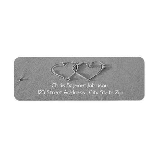 Ineengewikkelde harten in zand retouradreslabels etiket (Voorkant)