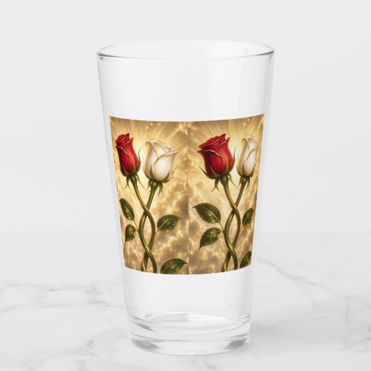 Ineinander gestrengelde rode en witte rozen. glas (Voorkant)