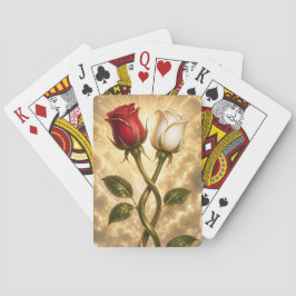 Ineinander gestrengelde rode en witte rozen. pokerkaarten