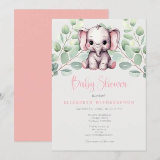 infan elephant baby shower Invitation stijlvol chi Kaart (Voorkant / Achterkant)