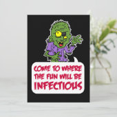 Infectieuze Fun Zombie Cartoon Halloween Party Kaart (Staand voorkant)