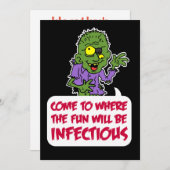 Infectieuze Fun Zombie Cartoon Halloween Party Kaart (Voorkant / Achterkant)