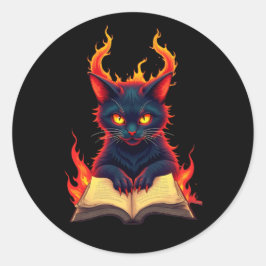 Infernal Cat leest een spreukboek Ronde Sticker