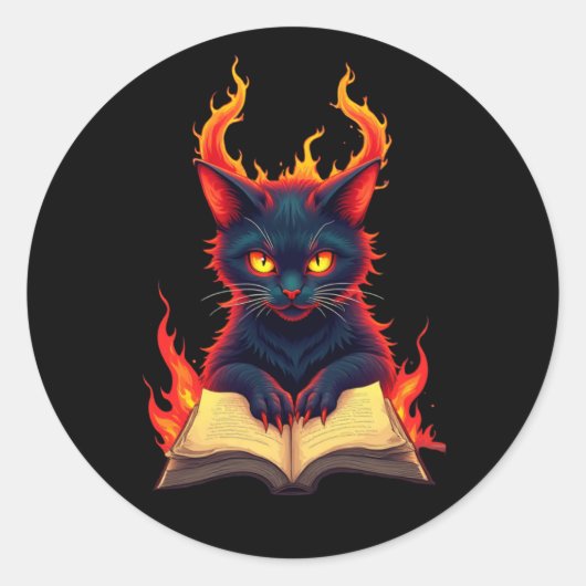 Infernal Cat leest een spreukboek Ronde Sticker (Voorkant)