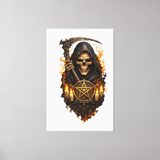 Infernal Skull of the Reaper – Gothic Fire Art Canvas Afdruk