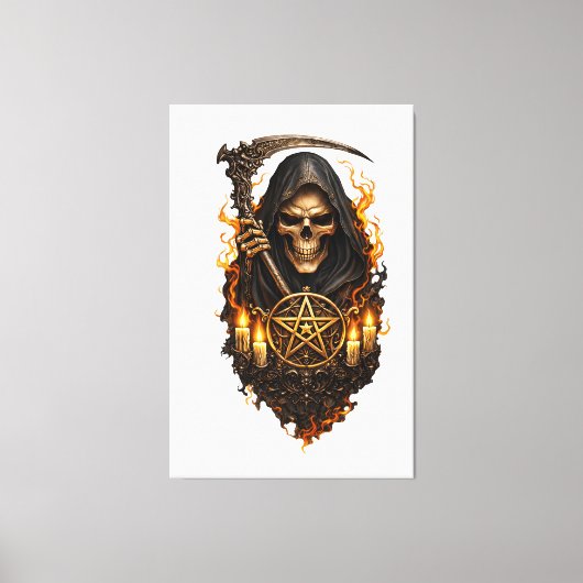 Infernal Skull of the Reaper – Gothic Fire Art Canvas Afdruk (Voorkant)