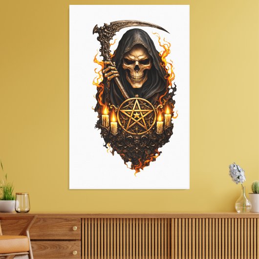 Infernal Skull of the Reaper – Gothic Fire Art Canvas Afdruk (Insitu (Woonkamer))