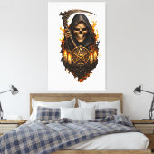 Infernal Skull of the Reaper – Gothic Fire Art Canvas Afdruk (Insitu (Slaapkamer))