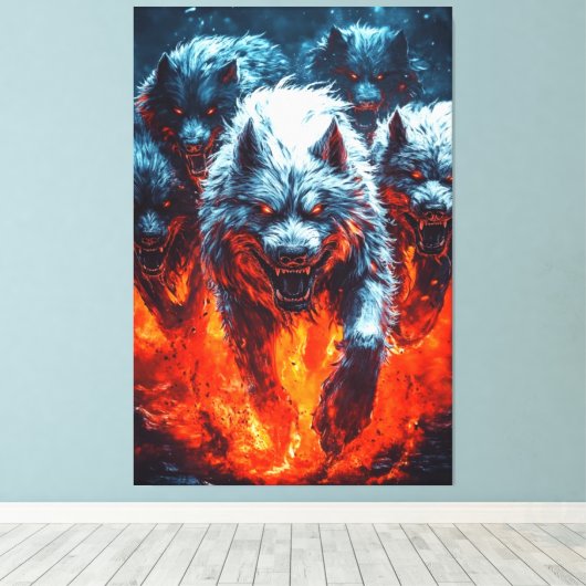 Infernal Wolf Pack Canvasprint Canvas Afdruk (Insitu (Houten vloer))
