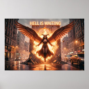 Infernale Vleugels in een door Regen Verlicht Ruïn Poster
