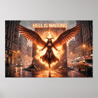 Infernale Vleugels in een door Regen Verlicht Ruïn Poster