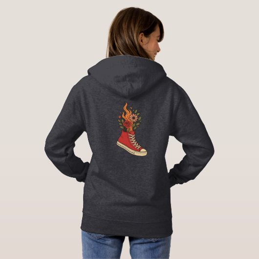 Inferno Bloom – Flame & Flower Sneaker Art Hoodie (Achterkant volledig)