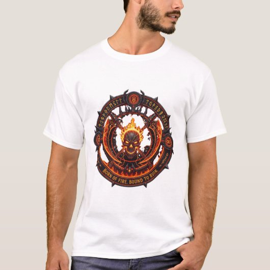 Inferno Crest T-shirt – Demonisch Vuur Embleem (Voorkant)