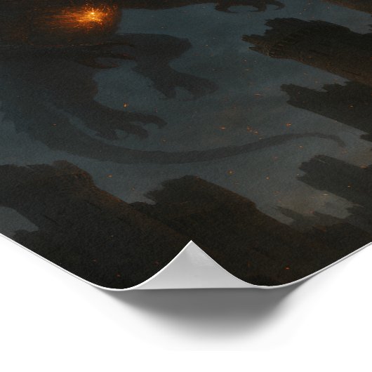 Inferno Dragon Over Dark Castle Poster (Hoek)