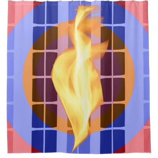 Inferno Grid: Vurige Abstracte Douchegordijn (Voorkant)