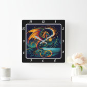 Inferno Neon Dragon Blaze Vierkante Klok (Huis)